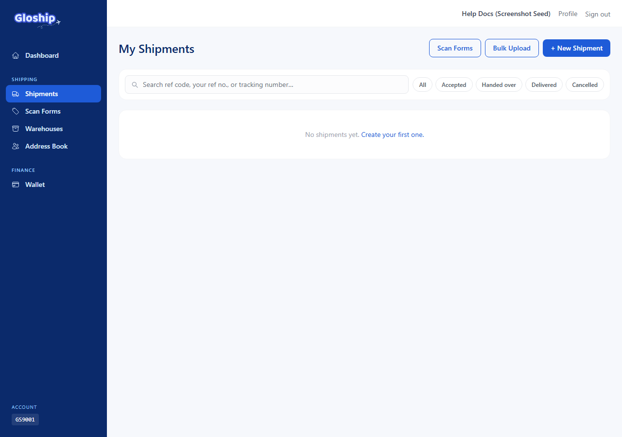 Shipment row showing the cancel_pending status badge